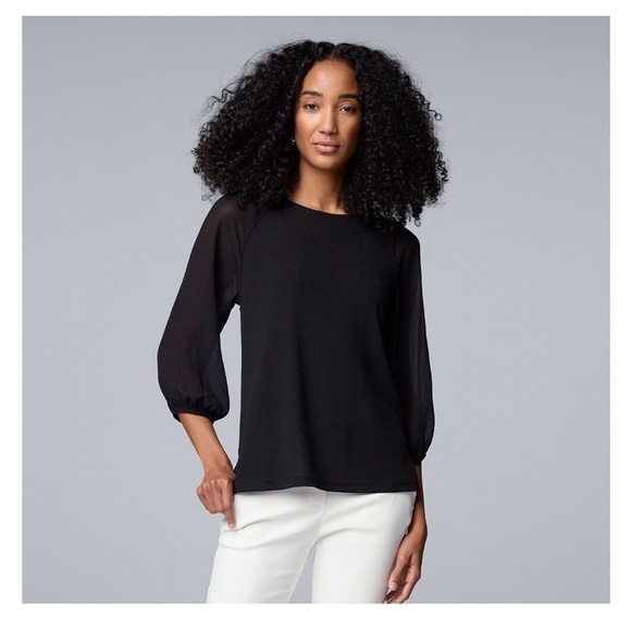 Simply Vera Vera Wang Tops - Simply Vera VeraWang Black Blouse with Sheer Balloon sleeves, Size XL
